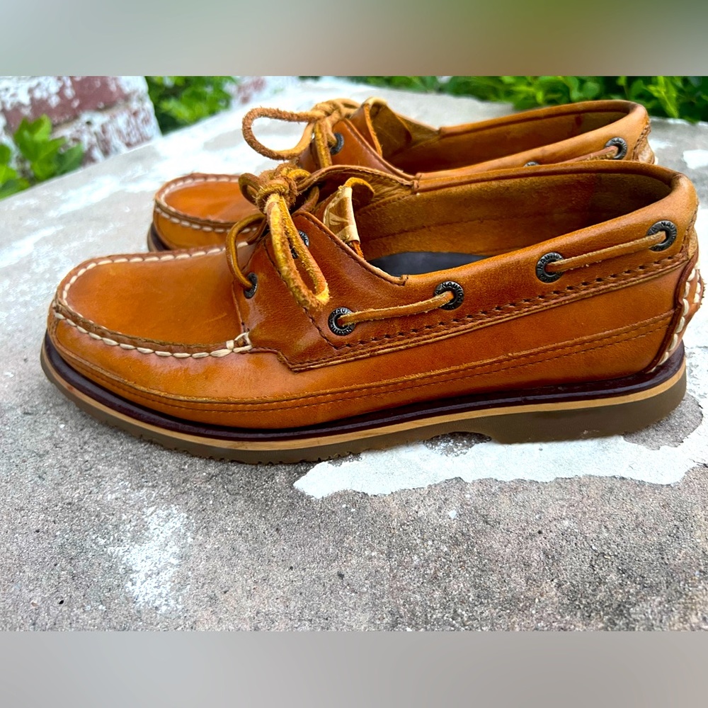 NAUTICA Men’s Size 6.5 Leather Canvas Boat Shoes CHART
